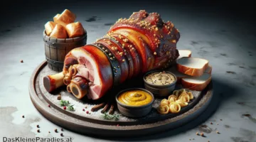 stelze (Schweinshaxe) – Knusprig gebratene Schweinshaxe mit Senf, Kren und Brot